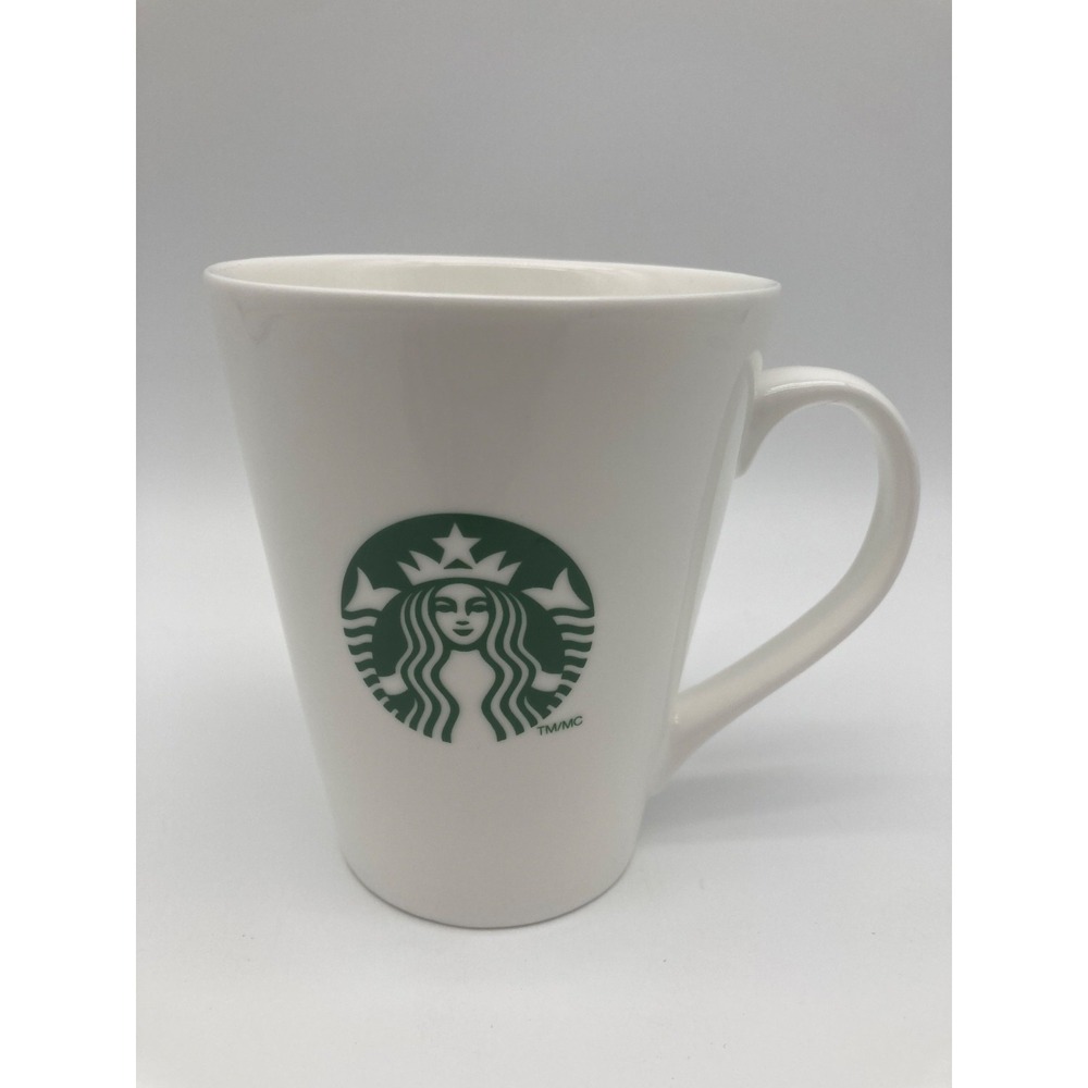 Starbucks White Ceramic Coffee Mug Green Siren Logo 13 fl oz 13oz Cup 2014